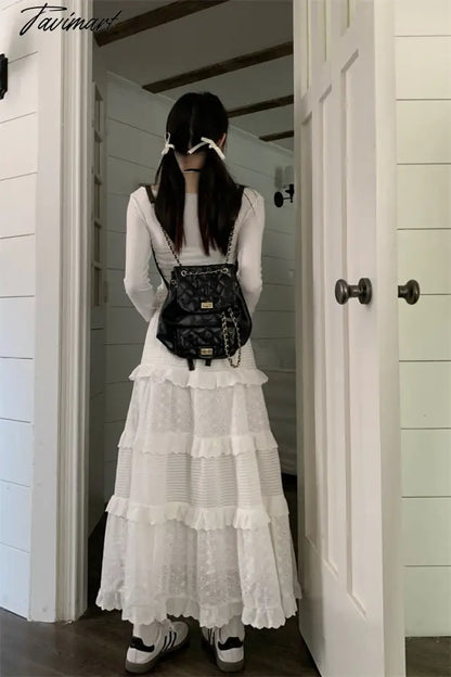 Gentle Style New Hook Flower Half Skirt Women Spring High Waist White A-line Skirts Y2k Clothes Korean Fashion Faldas