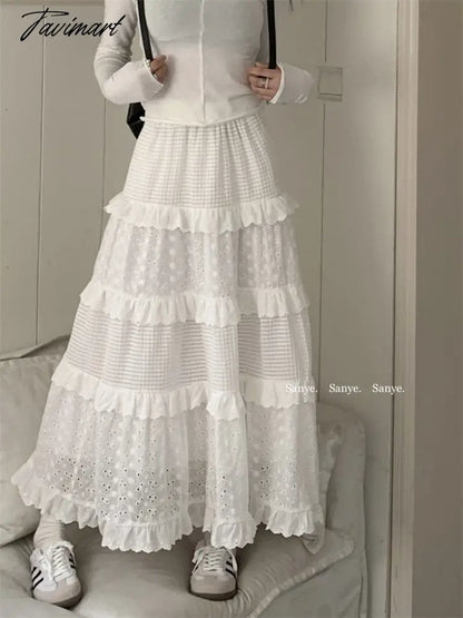 Gentle Style New Hook Flower Half Skirt Women Spring High Waist White A-line Skirts Y2k Clothes Korean Fashion Faldas