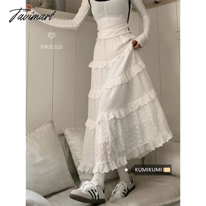 Gentle Style New Hook Flower Half Skirt Women Spring High Waist White A-line Skirts Y2k Clothes Korean Fashion Faldas