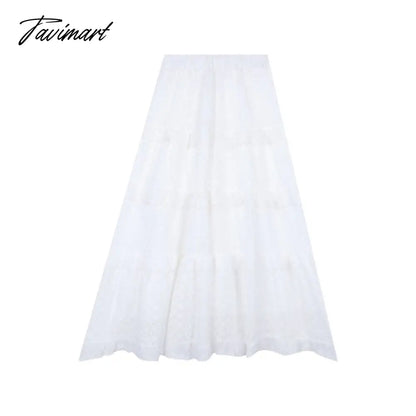 Gentle Style New Hook Flower Half Skirt Women Spring High Waist White A-line Skirts Y2k Clothes Korean Fashion Faldas