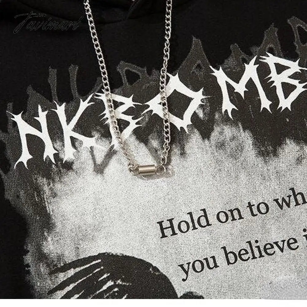 Gothic Angel Print Oversize Chain Hoddie Women Punk Streetwear Harajuku Hip Hop Sweatshirt Female Mall Goth Balck Tops