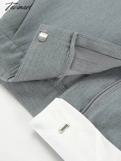 Gray Cotton Summer Skirt for Women Splice High-waist Straight Fit Pencil Skirt with Slit Elegant Office Women's Long Wrap Skirt