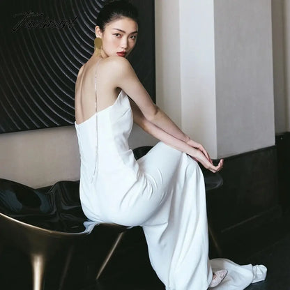 Halter Light Wedding Backless Vintage Simple White Slim Travel Photography Small Tail Beach Dresses Seaside Holiday Beach Dresse