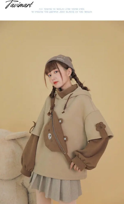 Harajuku Aesthetic Bear Anime Hoodie Women Korean Kawaii Crewneck Long Sleeve Oversized Streetwear Kpop Fall Winter Clothes Tops