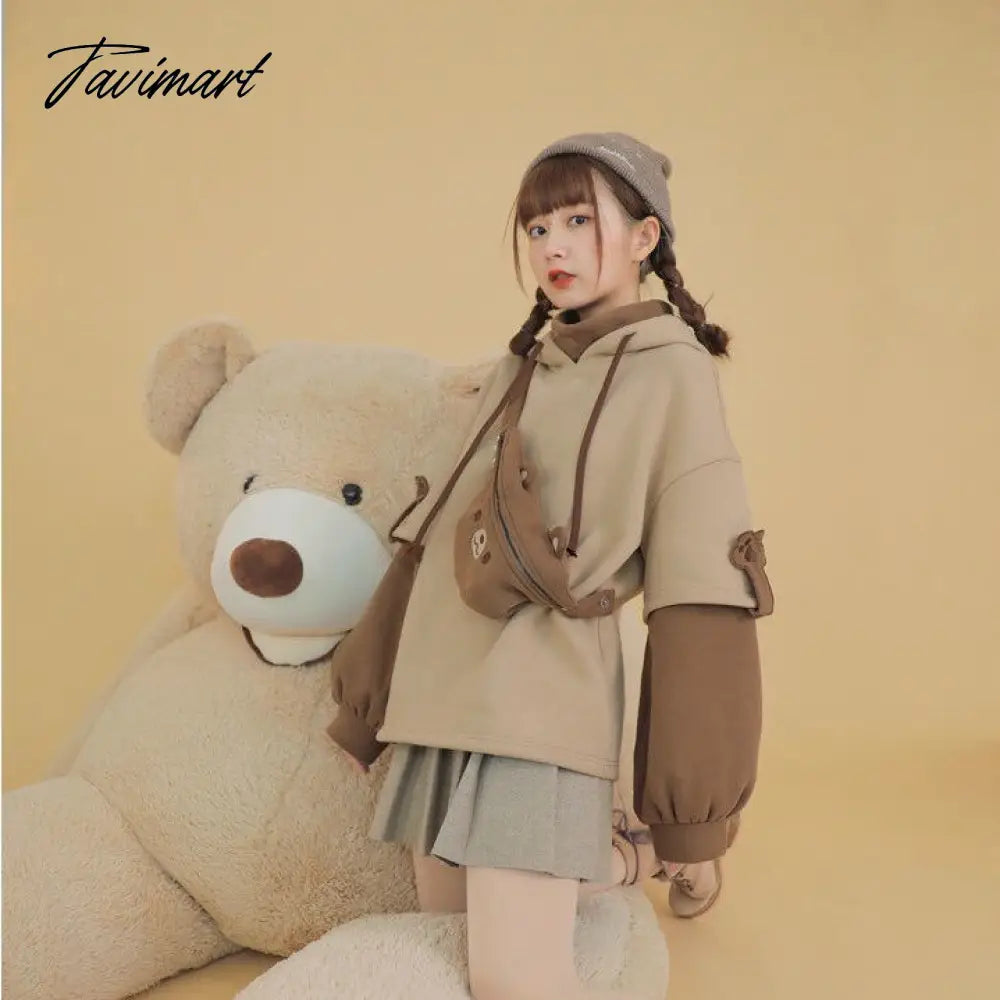 Harajuku Aesthetic Bear Anime Hoodie Women Korean Kawaii Crewneck Long Sleeve Oversized Streetwear Kpop Fall Winter Clothes Tops