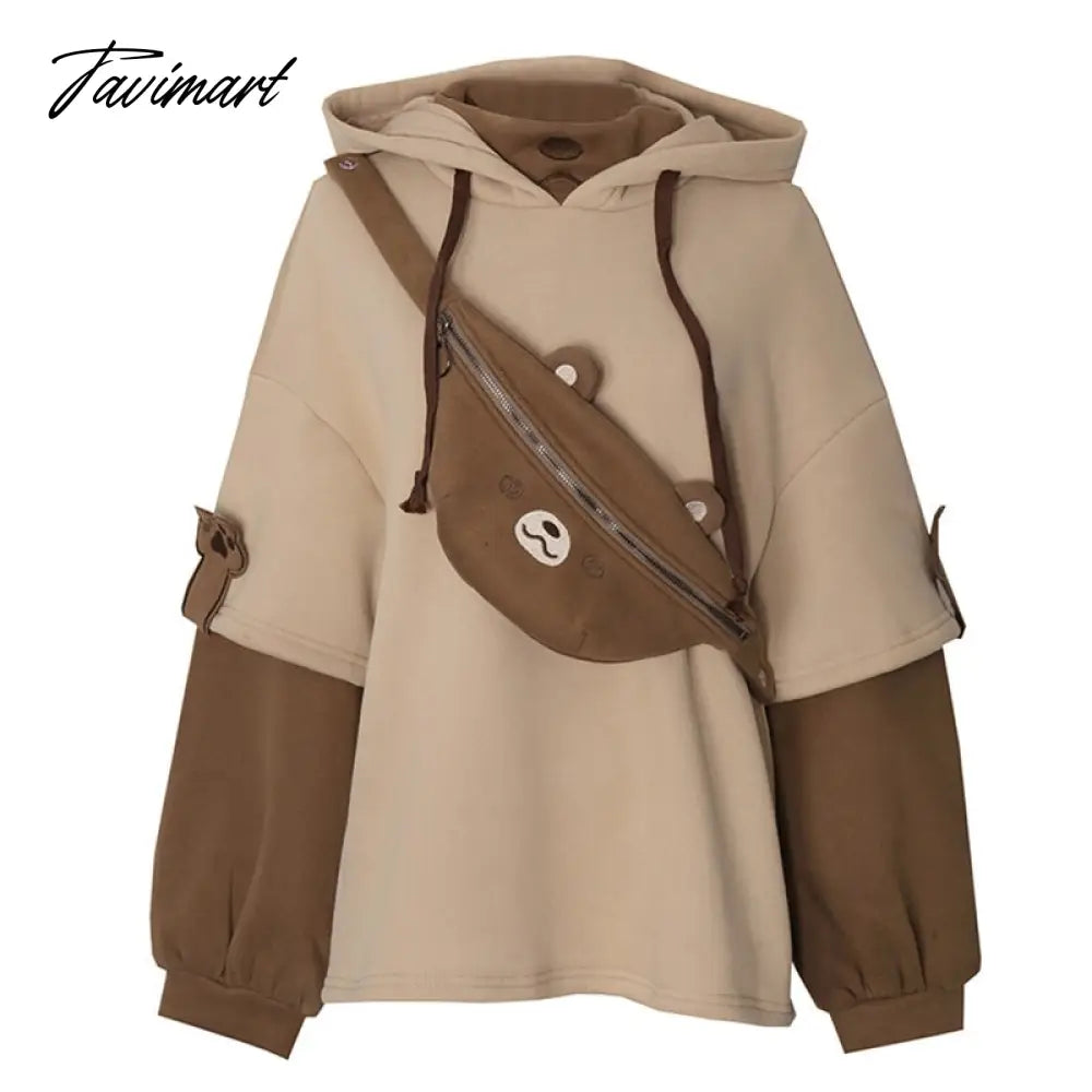 Harajuku Aesthetic Bear Anime Hoodie Women Korean Kawaii Crewneck Long Sleeve Oversized Streetwear Kpop Fall Winter Clothes Tops