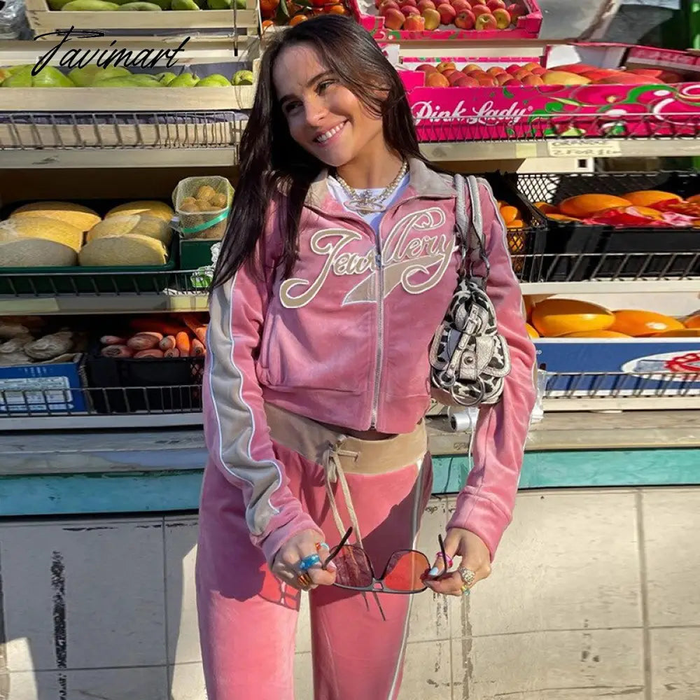 High Quality Winter Velvet Crop Jacket and Tracksuit Joggers Two Piece Set Green Jogging Suits for Women