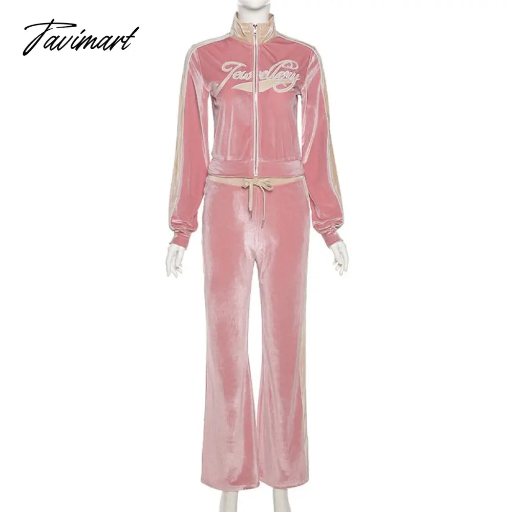 High Quality Winter Velvet Crop Jacket and Tracksuit Joggers Two Piece Set Green Jogging Suits for Women