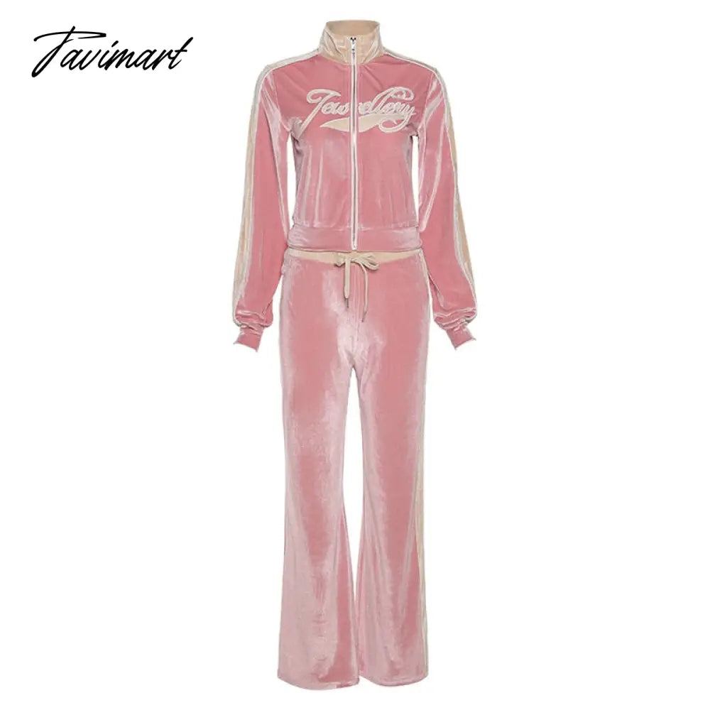 High Quality Winter Velvet Crop Jacket and Tracksuit Joggers Two Piece Set Green Jogging Suits for Women