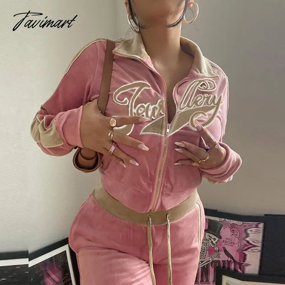 High Quality Winter Velvet Crop Jacket and Tracksuit Joggers Two Piece Set Green Jogging Suits for Women