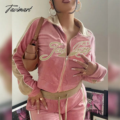 High Quality Winter Velvet Crop Jacket and Tracksuit Joggers Two Piece Set Green Jogging Suits for Women