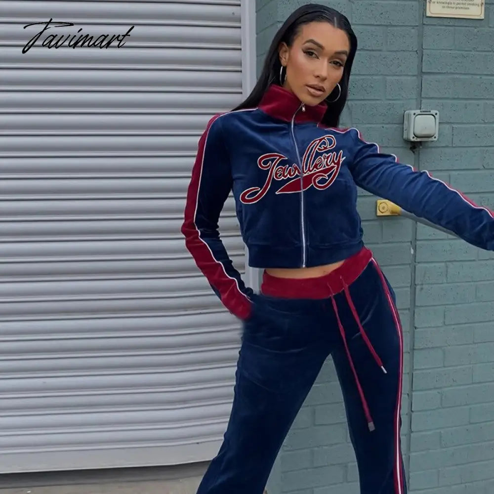 High Quality Winter Velvet Crop Jacket and Tracksuit Joggers Two Piece Set Green Jogging Suits for Women