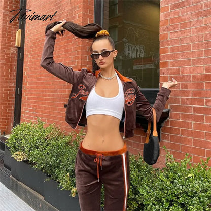 High Quality Winter Velvet Crop Jacket and Tracksuit Joggers Two Piece Set Green Jogging Suits for Women