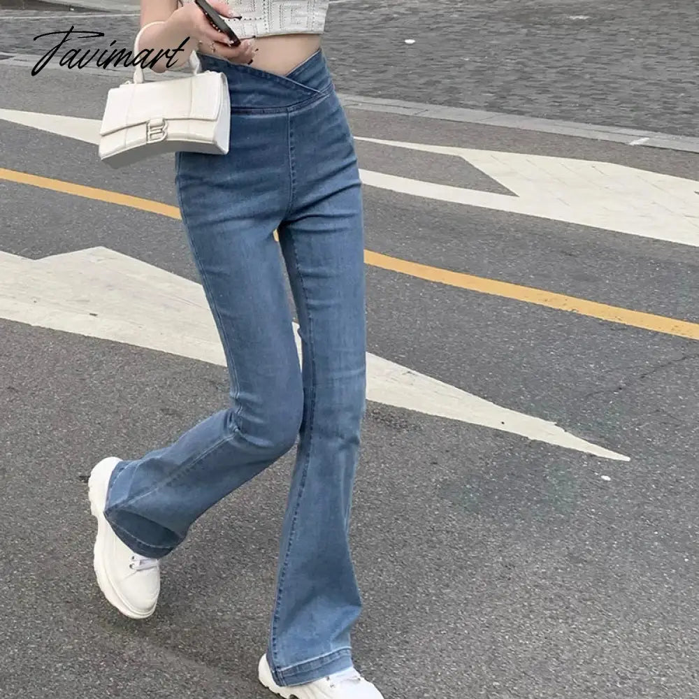High Street Fashion Irregular All-match Jeans Women Spring New Korean Sexy Slim Casual Wide Leg Pants