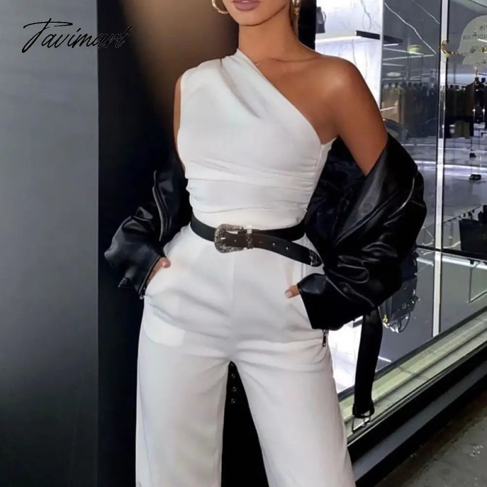 High Street Slim Solid Jumpsuits Women Sexy Skew Collar Backless Jumpsuit Spring Summer Sleeveless Lace-Up Romper