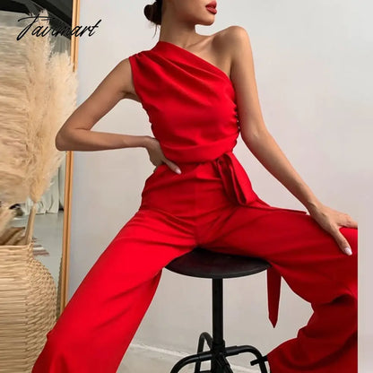High Street Slim Solid Jumpsuits Women Sexy Skew Collar Backless Jumpsuit Spring Summer Sleeveless Lace-Up Romper