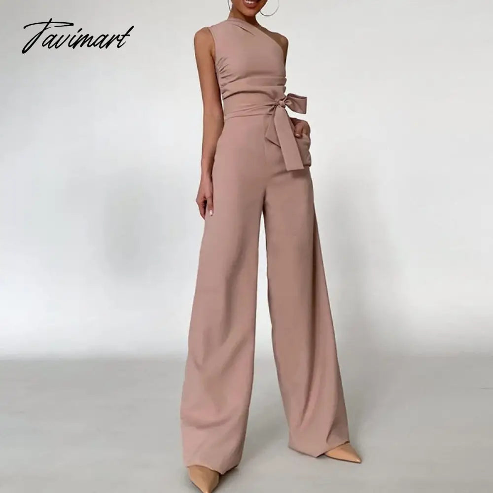 High Street Slim Solid Jumpsuits Women Sexy Skew Collar Backless Jumpsuit Spring Summer Sleeveless Lace-Up Romper
