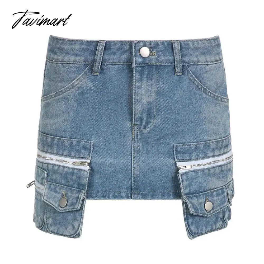 High Waist Denim Skirt For Women Pockets Slim Street Casual Mini Skirt Femme Summer Bodycon Fashion Skirts Ladies