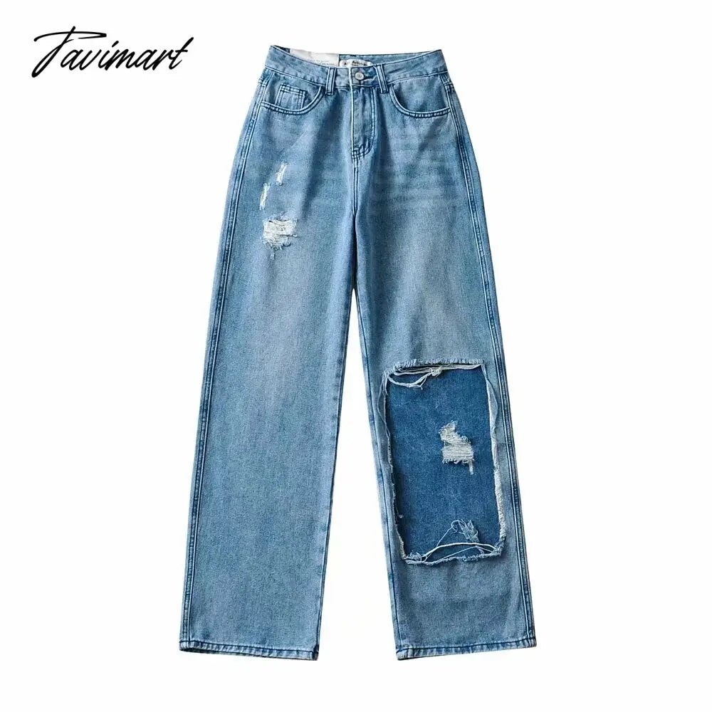 High Waist Jeans High Street Patchwork Jeans Woman Washed Mom Retro Ripped Jeans For Women Boyfriend Jeans For Women