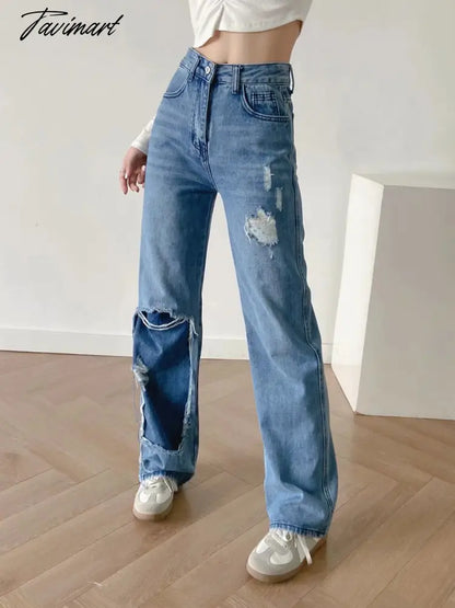 High Waist Jeans High Street Patchwork Jeans Woman Washed Mom Retro Ripped Jeans For Women Boyfriend Jeans For Women
