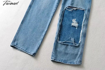 High Waist Jeans High Street Patchwork Jeans Woman Washed Mom Retro Ripped Jeans For Women Boyfriend Jeans For Women