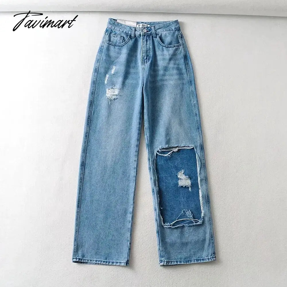 High Waist Jeans High Street Patchwork Jeans Woman Washed Mom Retro Ripped Jeans For Women Boyfriend Jeans For Women