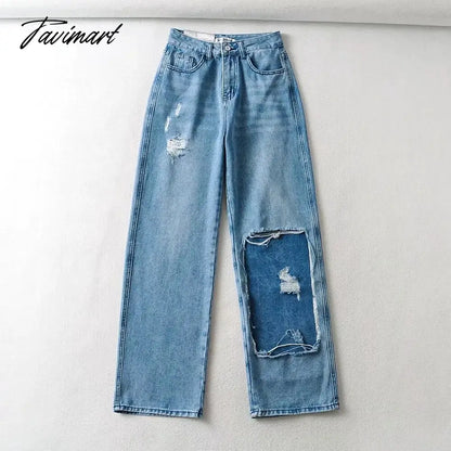 High Waist Jeans High Street Patchwork Jeans Woman Washed Mom Retro Ripped Jeans For Women Boyfriend Jeans For Women
