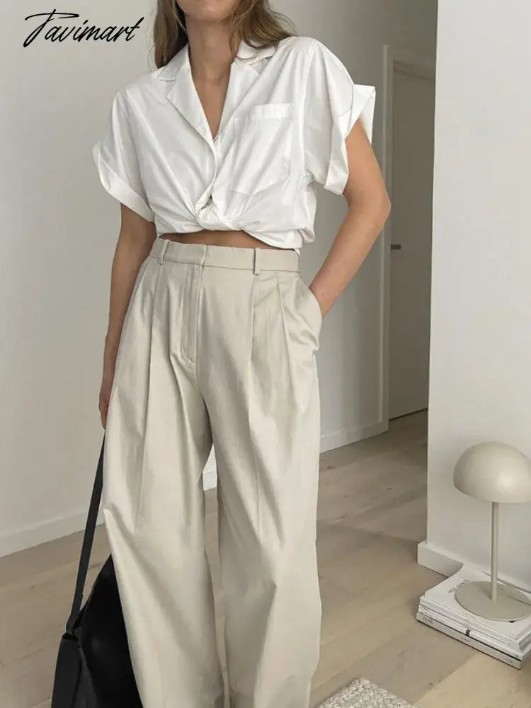 High-waisted Wide Leg Pants Women Trousers Summer New Pantalones De Mujer Solid Color French Temperament Commuting Versatile