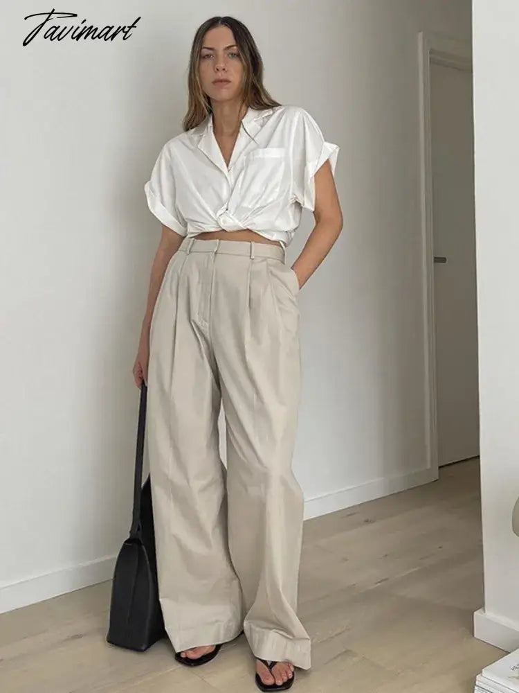 High-waisted Wide Leg Pants Women Trousers Summer New Pantalones De Mujer Solid Color French Temperament Commuting Versatile