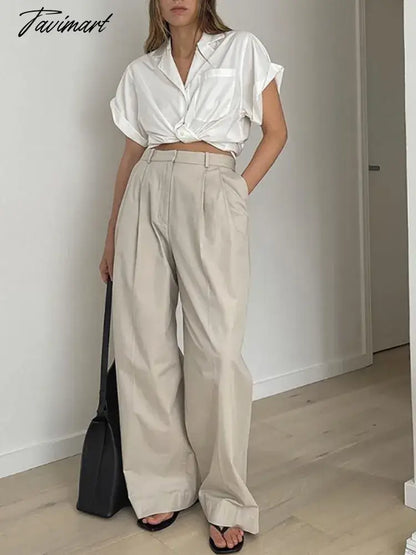 High-waisted Wide Leg Pants Women Trousers Summer New Pantalones De Mujer Solid Color French Temperament Commuting Versatile
