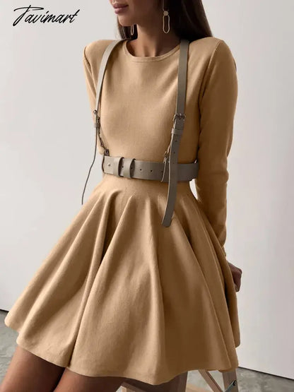 Hirsionsan Elegant Long Sleeve Mini Dress Sweater Women Winter O Neck Tight Sexy Chic Pleated Skirt Basic Female Knit Jumper