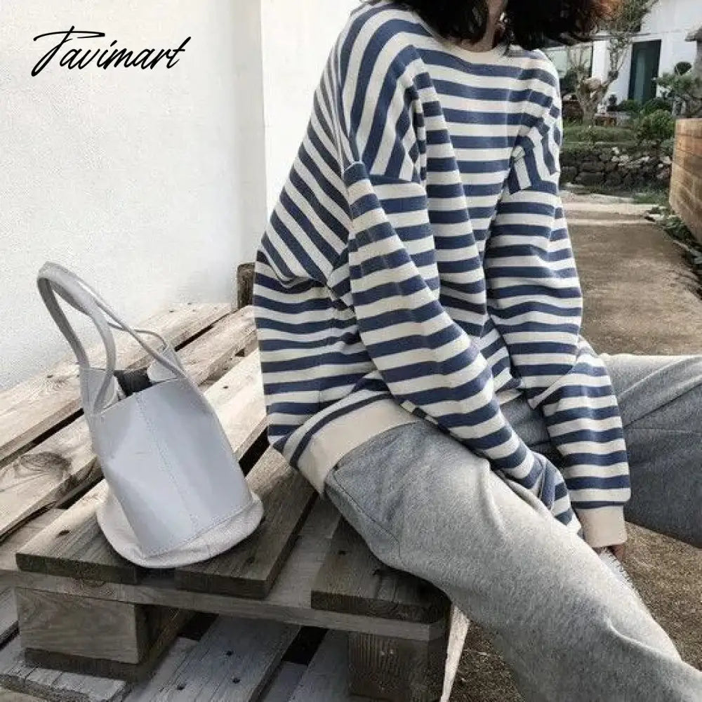 Hoodies Women Harajuku stripe cotton Hoodie Autumn Korean striped Pullover Sweater style with young girls Autumn long sleeve