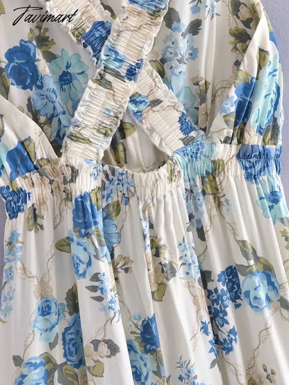 Indie Folk Bohemian Style Vintage Floral Dress Print Overlapping Backless Cotton Party Casual Maxi Dress Women