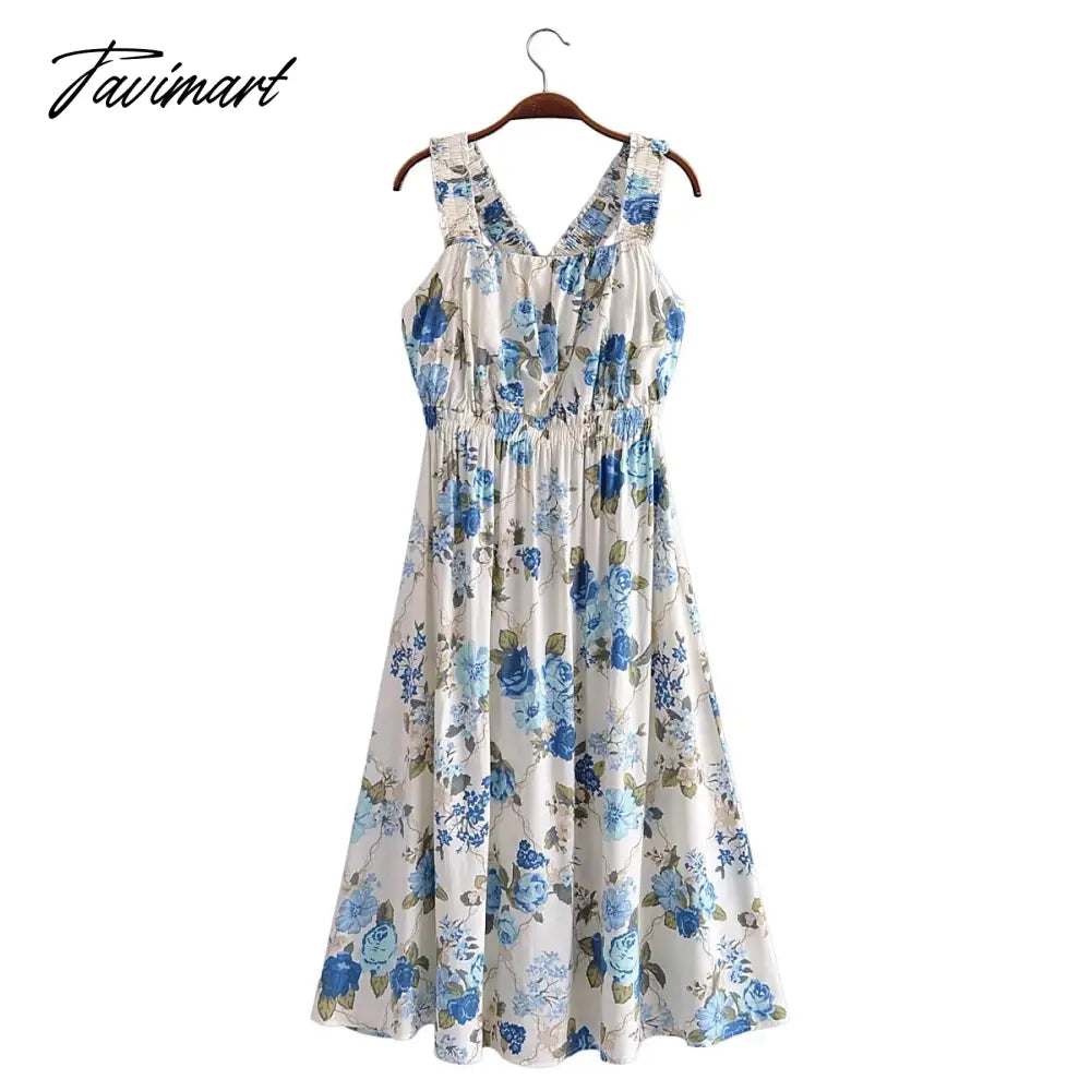 Indie Folk Bohemian Style Vintage Floral Dress Print Overlapping Backless Cotton Party Casual Maxi Dress Women