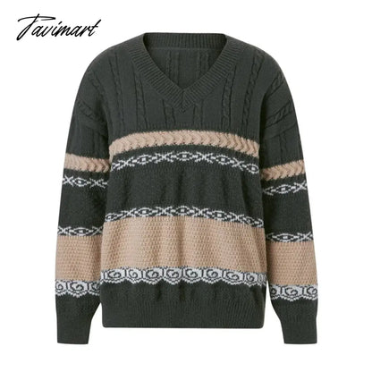 Indie Grunge Vintage Knitted Sweaters Graphic Striped Print Long Sleeve Clothes Y2K Aesthetic Retro Loose Pullovers Jumpers
