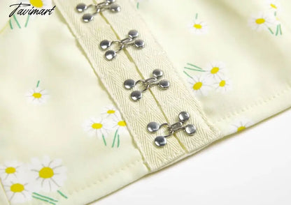 Ins Blogger Fashion High Street Concealed Buckle Sexy Retro Floral Print Shirt Sexy Short Tops Casual Tshirt Women