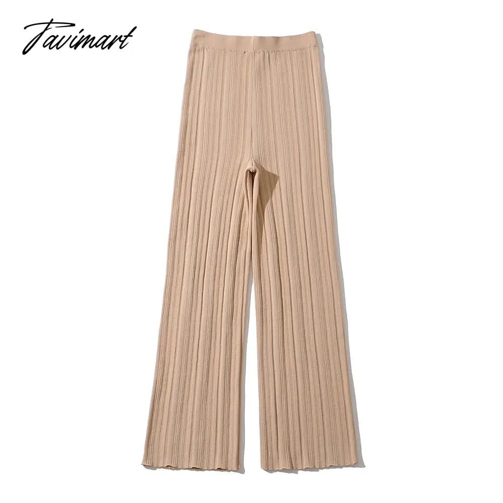 Ins Fashion Blogger France Style Vintage Rib Casual Cardigans And Straight Harem Knitted Pants Women Knit Sets