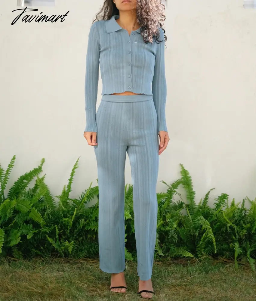 Ins Fashion Blogger France Style Vintage Rib Casual Cardigans And Straight Harem Knitted Pants Women Knit Sets