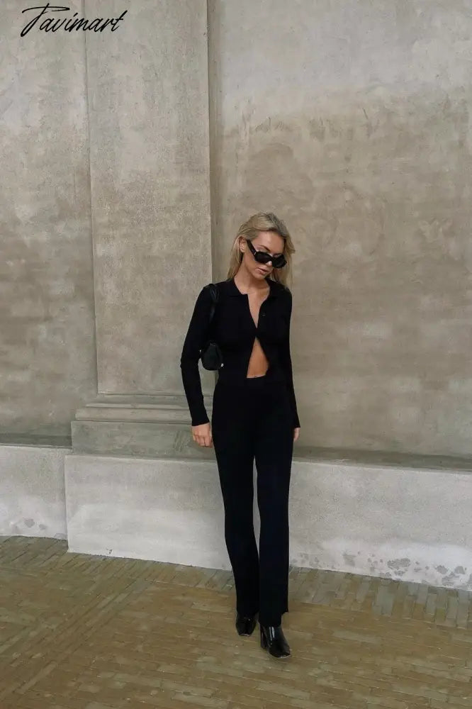 Ins Fashion Blogger France Style Vintage Rib Casual Cardigans And Straight Harem Knitted Pants Women Knit Sets