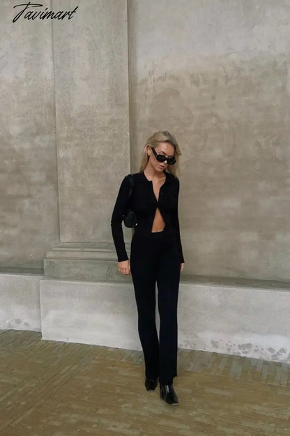 Ins Fashion Blogger France Style Vintage Rib Casual Cardigans And Straight Harem Knitted Pants Women Knit Sets