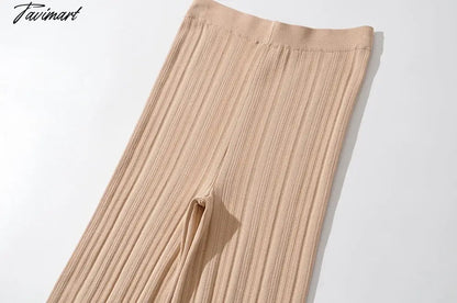 Ins Fashion Blogger France Style Vintage Rib Casual Cardigans And Straight Harem Knitted Pants Women Knit Sets