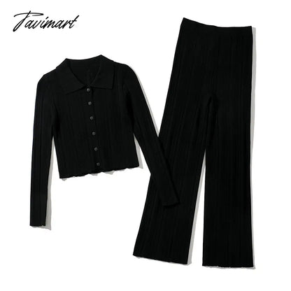 Ins Fashion Blogger France Style Vintage Rib Casual Cardigans And Straight Harem Knitted Pants Women Knit Sets