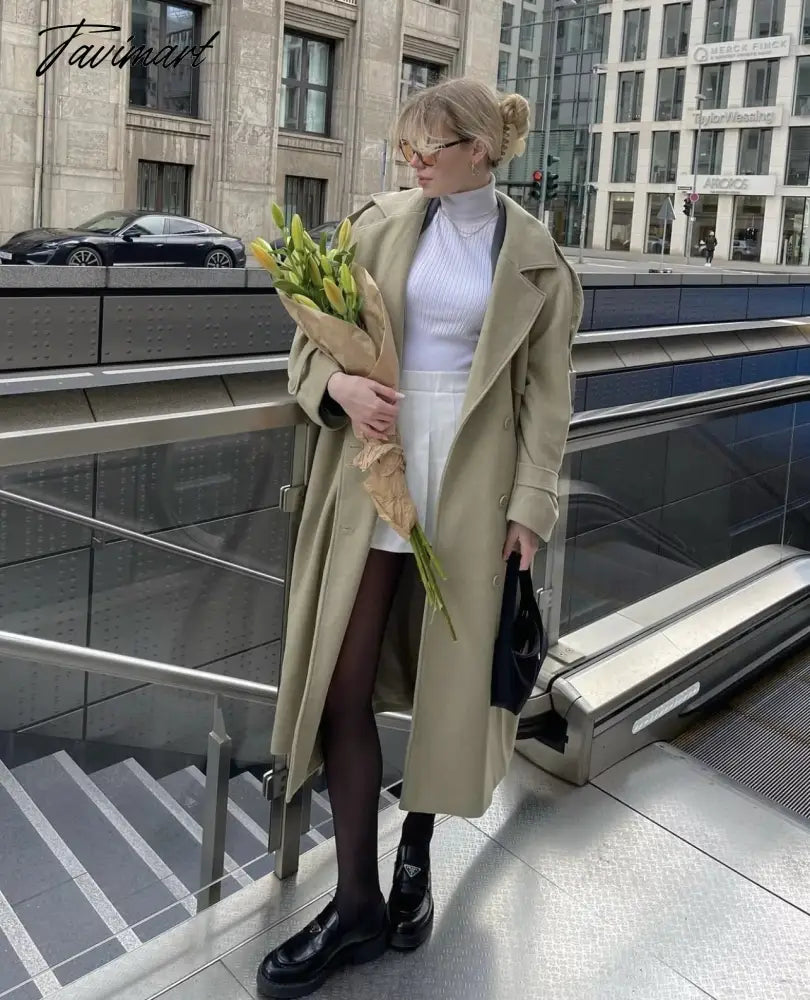 Ins Fashion Trench Coat Overcoat Women Blogger Vintage Loose Ligh Green Long Jacket