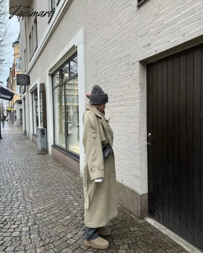 Ins Fashion Trench Coat Overcoat Women Blogger Vintage Loose Ligh Green Long Jacket