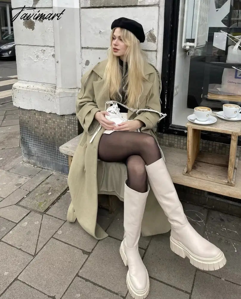 Ins Fashion Trench Coat Overcoat Women Blogger Vintage Loose Ligh Green Long Jacket