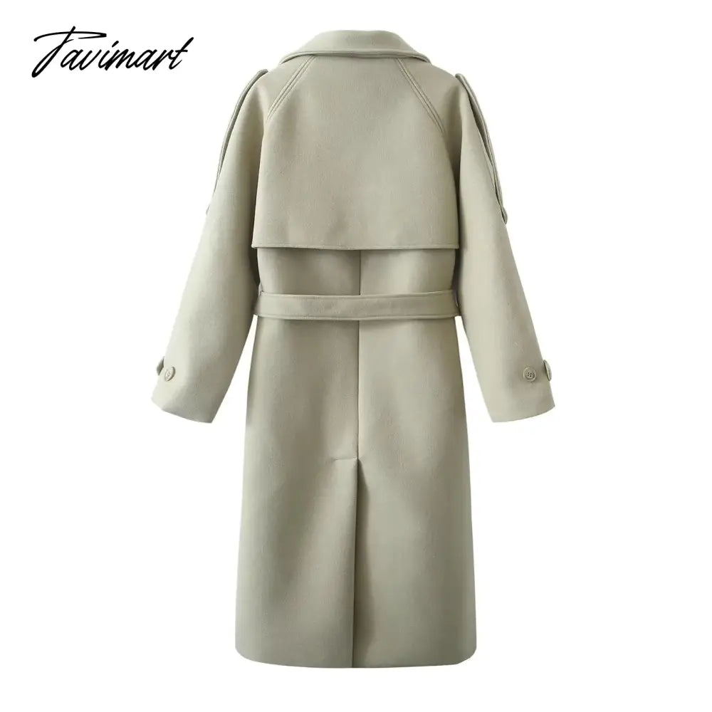 Ins Fashion Trench Coat Overcoat Women Blogger Vintage Loose Ligh Green Long Jacket