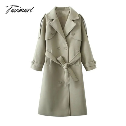 Ins Fashion Trench Coat Overcoat Women Blogger Vintage Loose Ligh Green Long Jacket