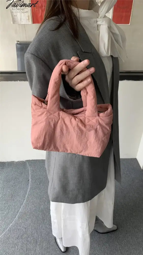 INS Hot Cute Pure Candy Color Small Designer Nylon Totes Trendy Versatile Handbags for Women Casual Hand Bags Shop Bag