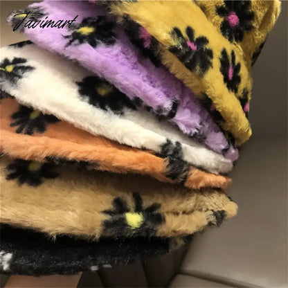 Japanes New Winter Daisy Faux Fur Bucket Hat For Women Thick Warm Hat Lady Outdoor Travel Panama Girls Soft Velvet Fisherman Hat