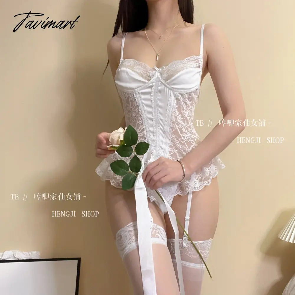 Japanese Girl Exotic Fairy Sexy Lace Mesh Ultrashort Mini Dress V-neck Nightdress Female Sexy Clothes Korean Sweet H3X